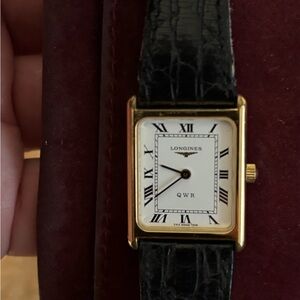 Longines Gold Case with Black Strap Ladies Watch